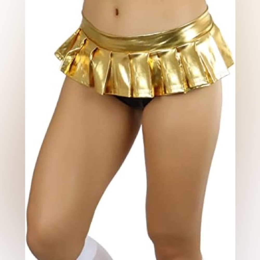 Gold Pleated Micro Mini Skirt Small